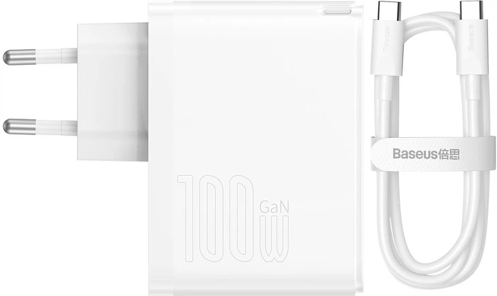 Ładowarka sieciowa Baseus GaN5 Pro Fast Charger C+U 100W EU (Z kablem Type-C do Type-C 100W 20V/5A 1 m) Biała (CCGP090202) - obraz 9