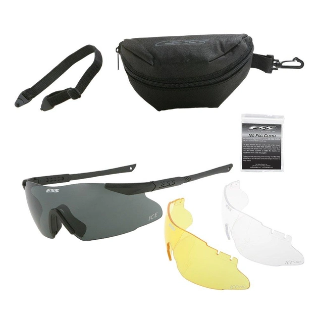 Баллистические, тактические очки ESS - ICE 3LS с линзами: Прозрачная / Smoke Gray/Hi-Def Yellow. - изображение 1