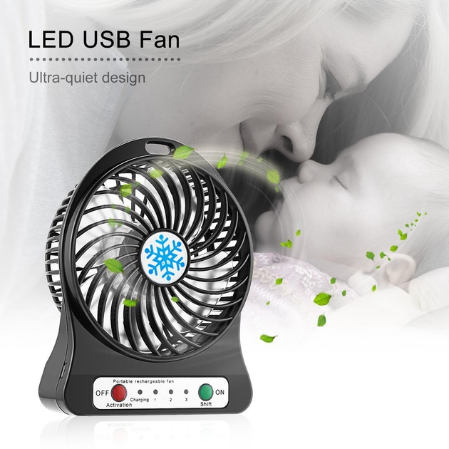 Маленький вентилятор настільний 3W "Portable rechargeable fan" Чорний ...