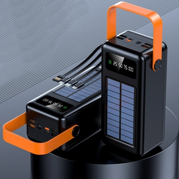 Мощный Power Bank 50000mAh на солнечных батареях быстрая зарядка телефона кабель 4в1 Павербанк Solar + фонарик - изображение 5