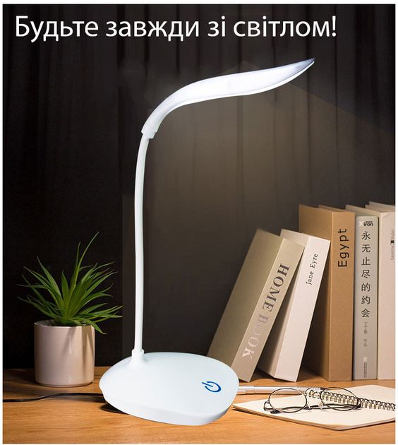 Лампа настольная аккумуляторная Гусиная шея, зарядка от USB, 3 режима ...