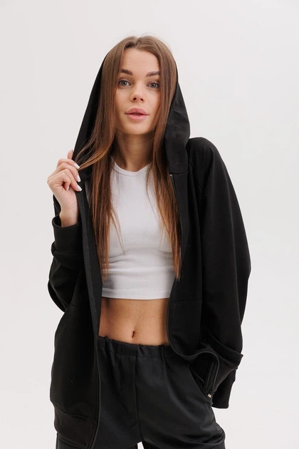 Худи оверсайз на молнии для девочки 152 размер черное 126989