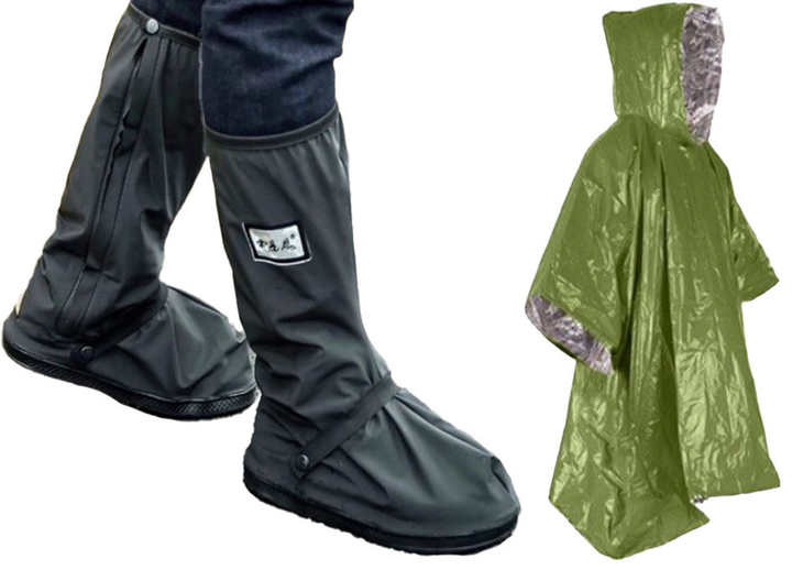 Бахили для взуття від дощу, бруду ХL (32 см) та Термоплащ Рятувальний із фольги для виживання - зображення 1