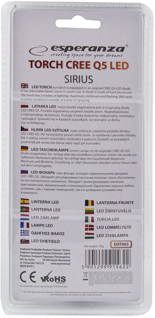 Latarka Esperanza Aluminium Torch Cree Q5 LED Sirius (EOT003) - obraz 3