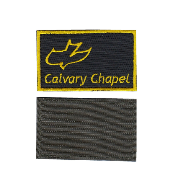 Шеврон патч на липучке calvary chapel часовня на Голгофе желтая на черном фоне, 5см*8см, Светлана-К - изображение 1