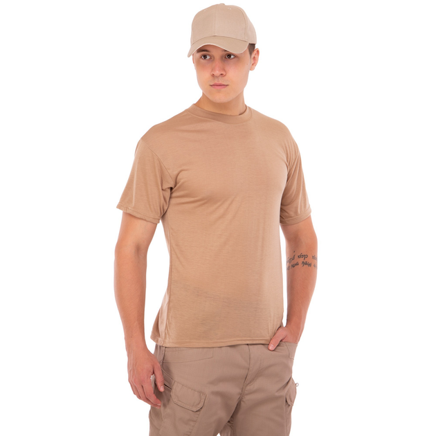 Летняя футболка мужская тактическая Jian 9190 размер 3XL (54-56) Бежевая (Песочная) материал хлопок - изображение 1