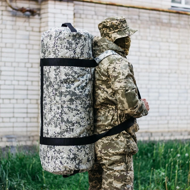 Баул-сумка військова, армійський баул Оксфорд піксель з клапаном 100 л тактичний баул, тактичний баул-рюкзак - зображення 2