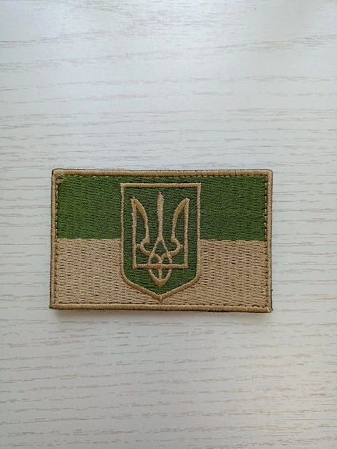 Шеврон Флаг Украины с трезубцем на липучке 7х5 см Safety Бежево-зеленый - изображение 1