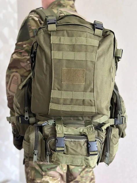 Рюкзак із підсумками армійський тактичний 50 л олива - зображення 2