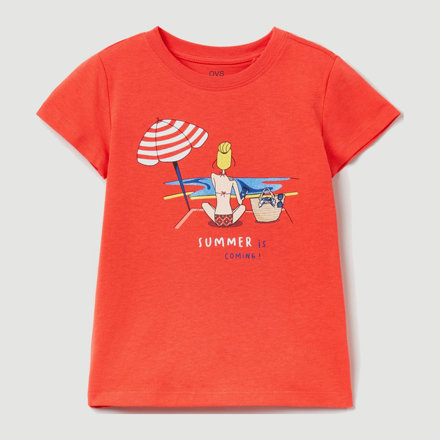 Koszulka dziecięca dla dziewczynki OVS 1790501 128 cm Terakotowa (8057274914795) - obraz 1