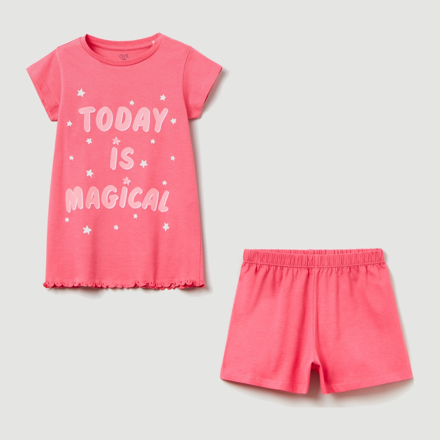 Піжама літня дитяча (футболка + шорти) OVS 1802801 128 см Рожева (8056781091616) - зображення 1