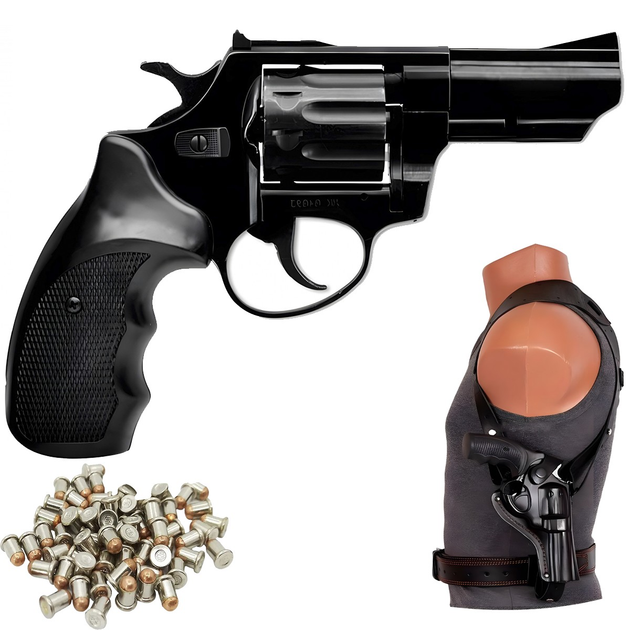 Револьвер под патрон Флобера Profi 3" черный пластик с Кобурой - изображение 1