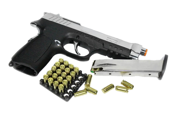 Стартовый пистолет Kuzey F92 Chrome (Beretta) + Патроны 25шт. - изображение 2