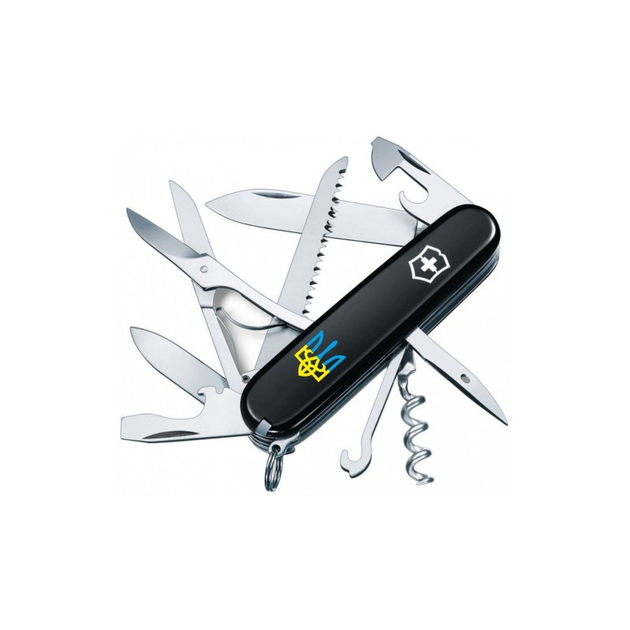 Нож Victorinox Huntsman Ukraine Black "Тризуб Жовто-Блакитний" (1.3713.3_T0016u) - изображение 1