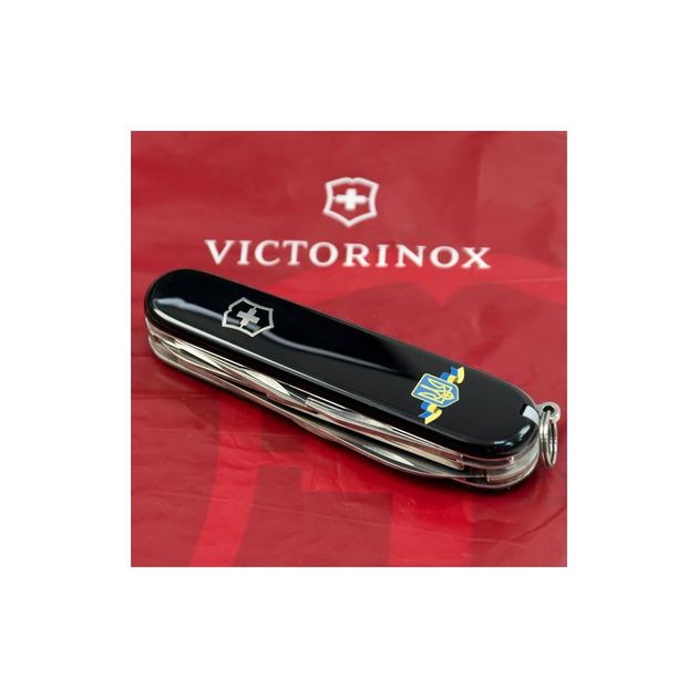 Нож Victorinox Climber Ukraine Black "Герб України Зі Стрічкою" (1.3703.3_T1010u) - изображение 2