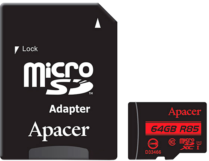 Карта памяти Apacer microSDXC 64GB UHS-I U1 Class 10 (R85 MB/s) + SD-adapter (AP64GMCSX10U5-R) - изображение 1