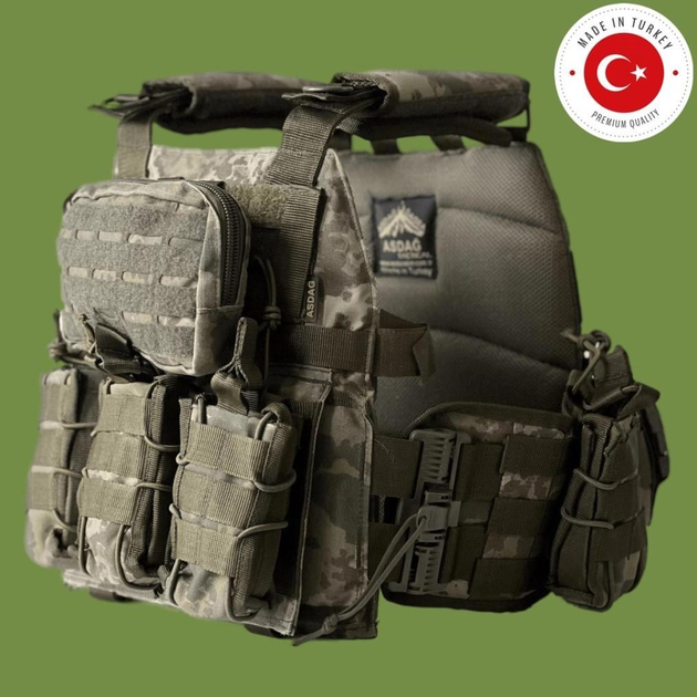 БС ASDAG Турецкий камуфляж, Плитоноска Asdag с системой быстрого сброса и подсумками / Разгрузочный жилет - изображение 1