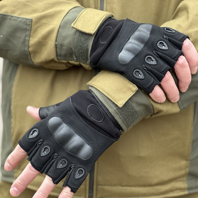Тактичні безпальні рукавички Tactic армійські рукавички із захистом кістячок розмір М колір Чорний (oakley-black-m) - зображення 1