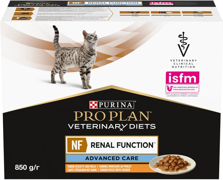 Opakowanie mokrej karmy dla kotów Purina Pro Plan Veterinary Diets NF Renal Function Advanced Care z kurczakiem 10 x 85 g (7613287873644) - obraz 5