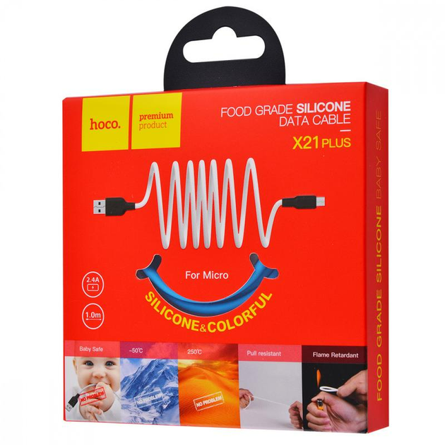 Кабель HOCO X21 Plus Silicone Micro USB Cable (1 m) 2.4 A Black-White - изображение 3