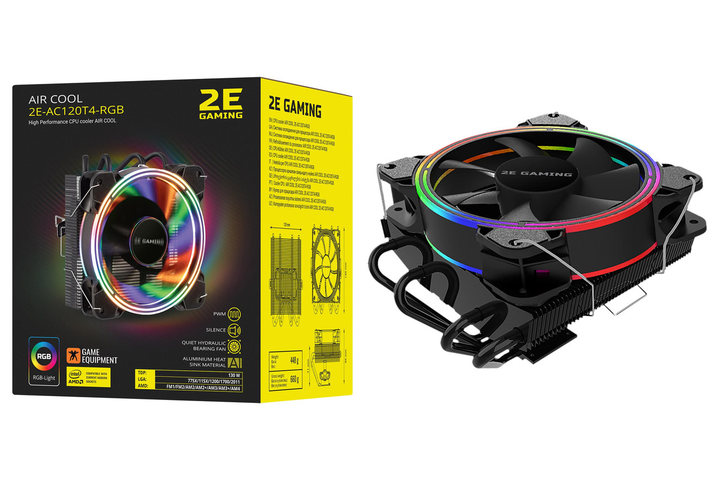 Процессорный кулер 2E GAMING AIR COOL AC120T4-RGB, LGA1700, 2011, 1366, 1200, 115X, 775, AM5, AM4, AM3, AM3+, - изображение 2