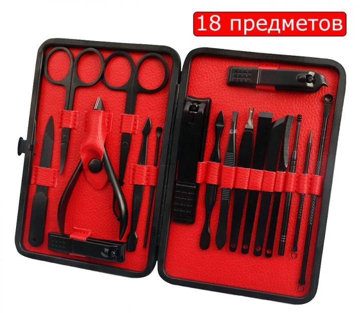 Маникюрный педикюрный набор WOW 18 предметов Дорожний для ухода за ногтями в футляре Черный - изображение 5