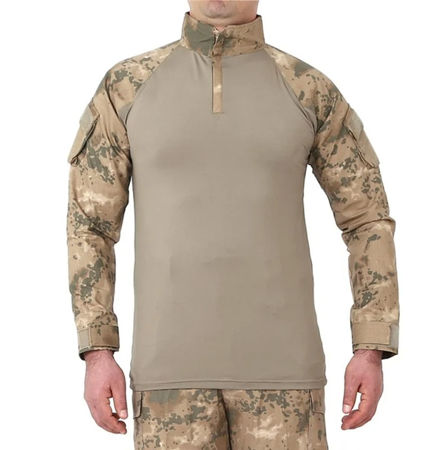 Чоловіча тактична бойова сорочка з довгим рукавом для військових та армії ЗСУ Бежевий камуфляж XL - зображення 2