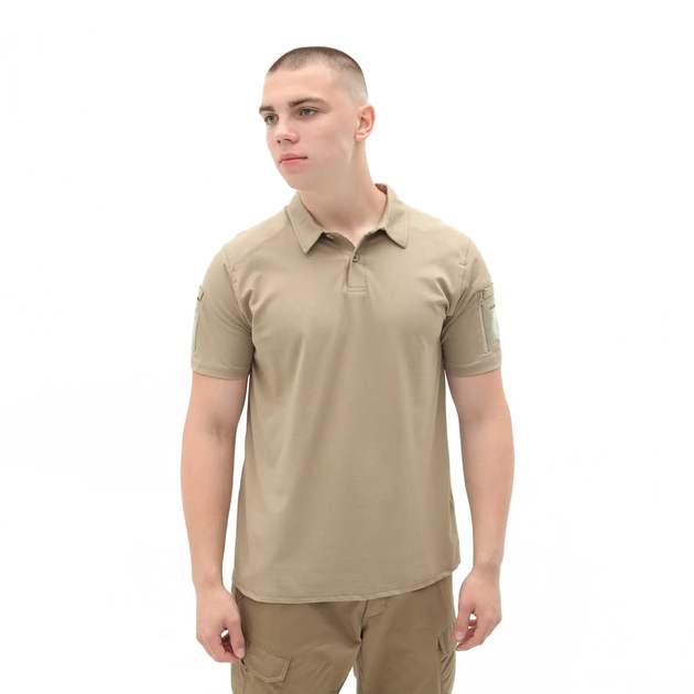 Чоловічі футболки поло з коротким рукавом поло для військових з липучками на рукавах Бежевий M - зображення 2