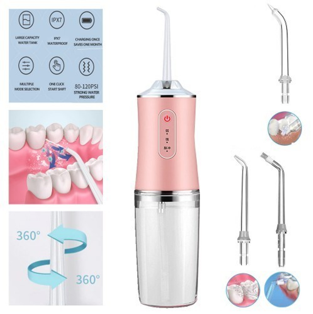 Іригатор портативний Oral Irrigator 3 режими роботи, 3 насадки Рожевий ...
