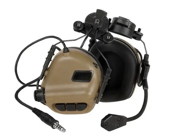 Навушники активні Earmor M32H для стрільби тактичні з радіо-гарнітурою+кріплення Койот - зображення 2