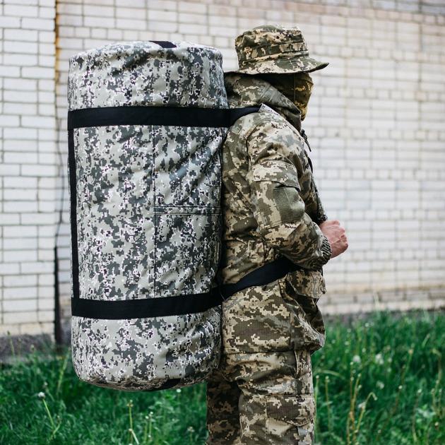 Сумка-баул-рюкзак, баул армійський Оксфорд тактична на 120 л Піксель - зображення 2