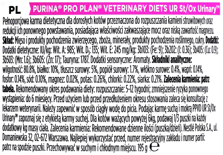 Mokra karma dla kotów Purina Pro Plan Vediets UR ST/OX Turkey Urinary 195 g (DLKPUIKAM0007) - obraz 2