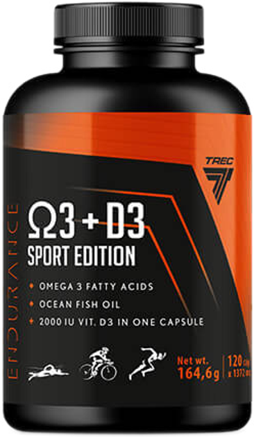 Kwasy tłuszczowe z witaminą D3 dla sportowców Trec Nutrition Omega-3 + D3 Sport Edition 120 kapsułek (5902114040826) - obraz 1