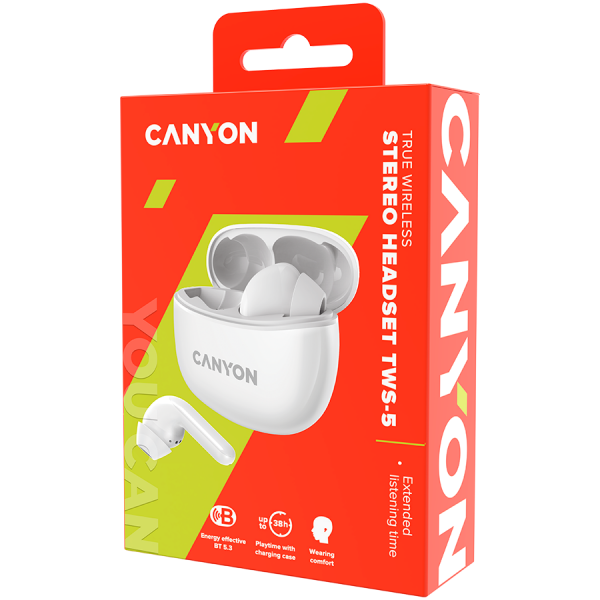 Наушники Canyon tws-5 White (cns-tws5w) - Фото 5 Наушники Canyon tws-5 White (cns-tws5w) - изображение 5