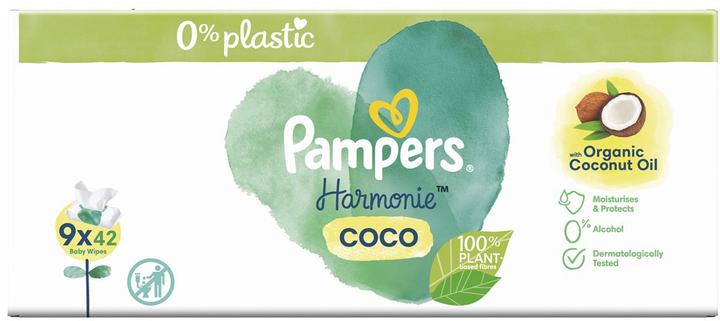 Набір Вологі серветки Pampers Chust Coconut Harm Free 9x42 шт (8006540554418) - зображення 3