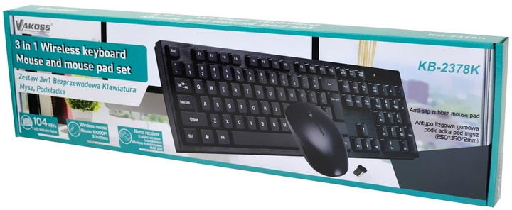 Czarny zestaw bezprzewodowy Vakoss KB-2378K - obraz 2