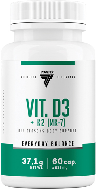 Kompleks witaminy D3 i K2 Trec Nutrition Vit. D3+K2 (MK-7) 60 kapsułek (5902114018528) - obraz 1