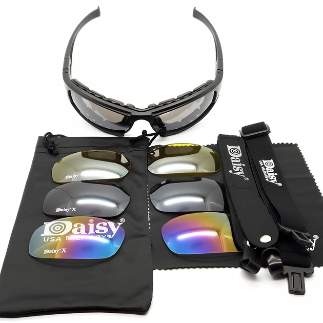 Захисні тактичні окуляри Daisy X7 Black + 4 комплекта скла - изображение 2