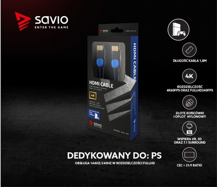 Kabel Savio GCL-02 HDMI v2.0, 1.8 m Niebieski - obraz 7