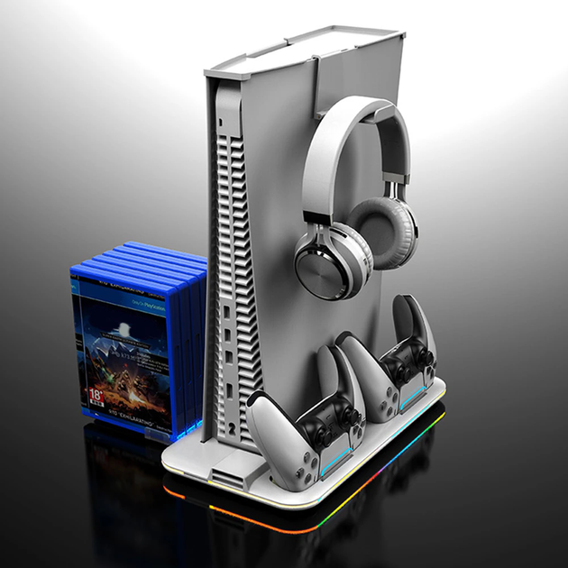 Мультифункциональная вертикальная док-станция с охлаждением и RGB подсветкой для PlayStation 5 / PS VR2 /Белый - изображение 4