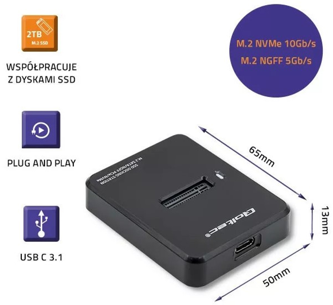 Док-станція Qoltec для SSD M.2 SATA PCIe Black - зображення 5
