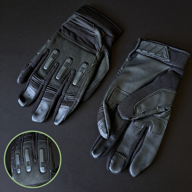 Тактичні рукавички із закритими пальцями Рукавички для військових TACTICAL Поліестер Кожзам Чорний (BC-8795) XL - зображення 1