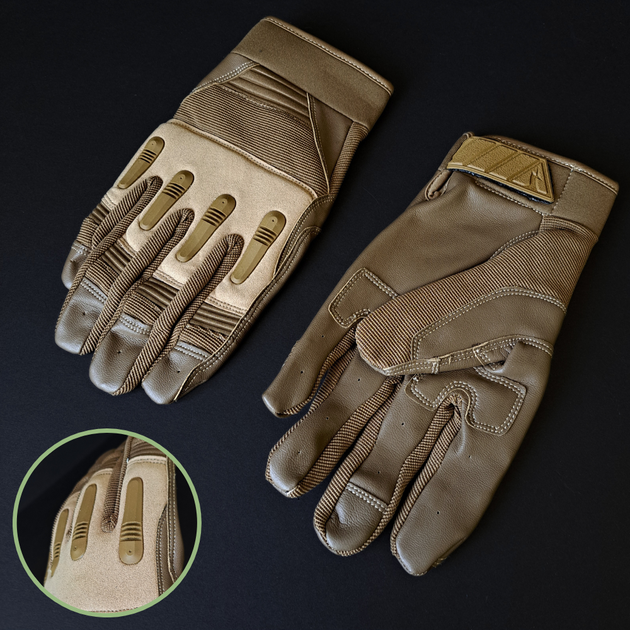 Тактичні рукавички із закритими пальцями Рукавички для військових TACTICAL Поліестер Кожзам Хакі (BC-8795) L - зображення 1