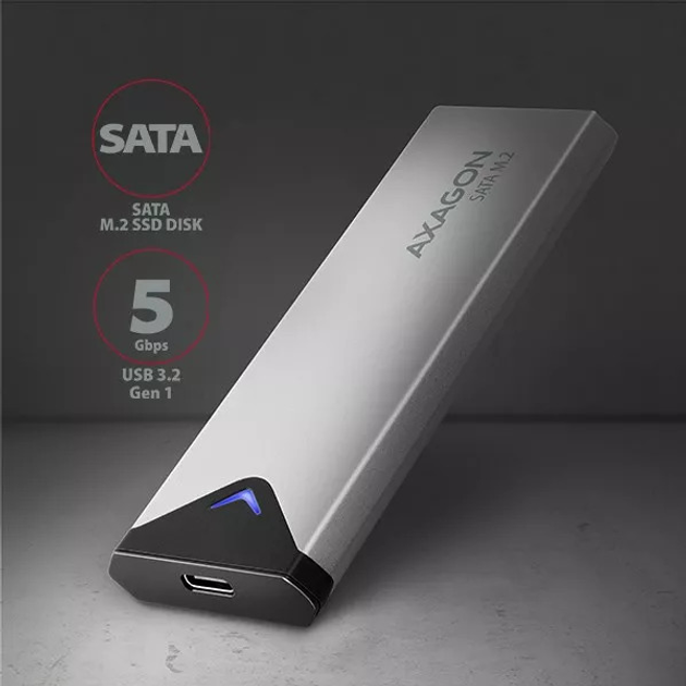 Зовнішня кишеня Axagon для SSD M.2 SATA USB Type-C 3.2 Silver (EEM2-U3C) - зображення 2