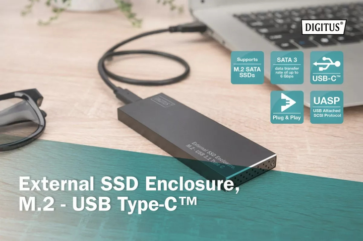Zewnętrzny dysk SSD Digitus Pocket M.2 SATA USB Type-C 3.1 Czarny (DA-71115) - obraz 7