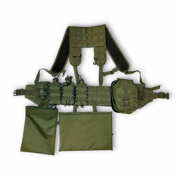Ремінна-плечова система (РПС) комплект з подвійними відкритими підсумками (11 позицій) "XL" олива - зображення 1