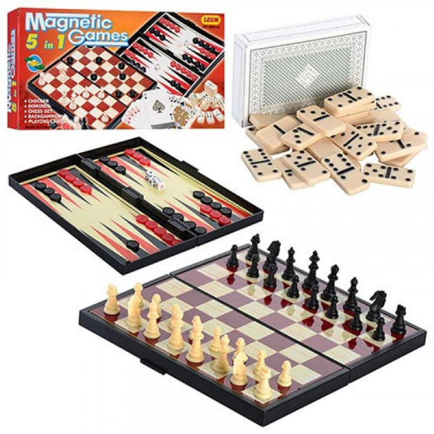 Настольная игра 5 в 1 шахматы, домино, нарди, карты и шашкиtb_9841 А ...