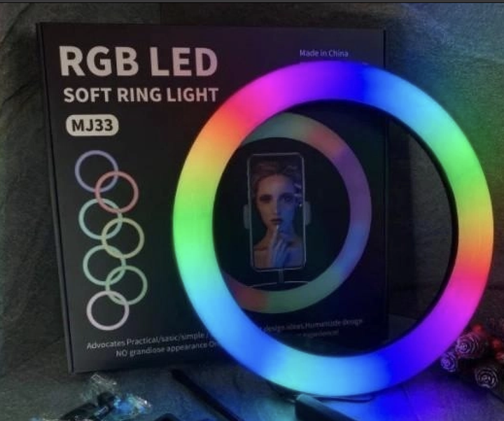 Кольцевая светодиодная лампа RGB LED MJ33, 33 см, разноцветная БЕЗ ШТАТИВА - изображение 2