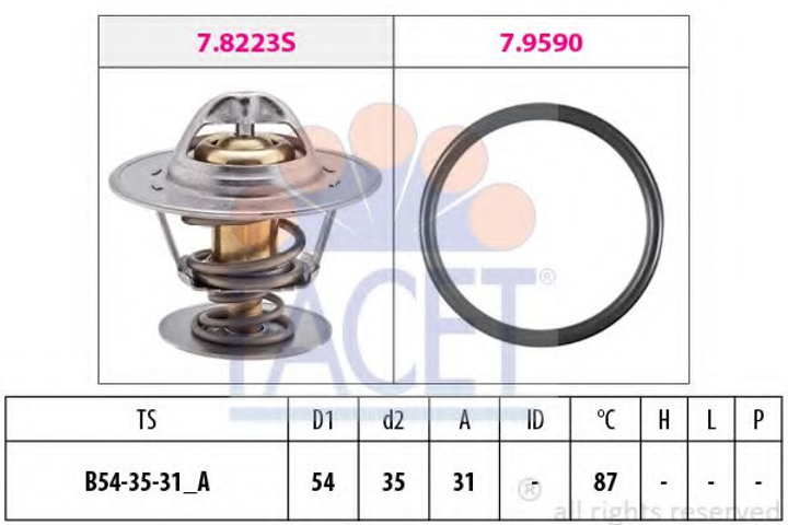 Термостат T4/T5/Caddy/Golf/Leon/Audi A6 1.6-2.0 i/TD/TDI 85- (54x35x31; 87C) Facet (78432) - изображение 1