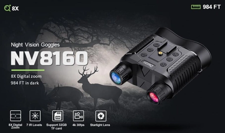 Бонікуляр пристрій нічного бачення з кріпленням на голову Dsoon NV8160 (Kali) один суцільний екран із гумовою окантовкою для полювання та охорони об'єкта - зображення 2
